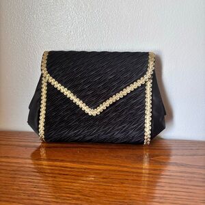Vintage Satin Black and Gold Women's Clutch